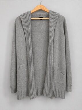 Apt. 9 Women’s Medium Gray Hooded Open Front Cardigan Sweater Longline Pockets